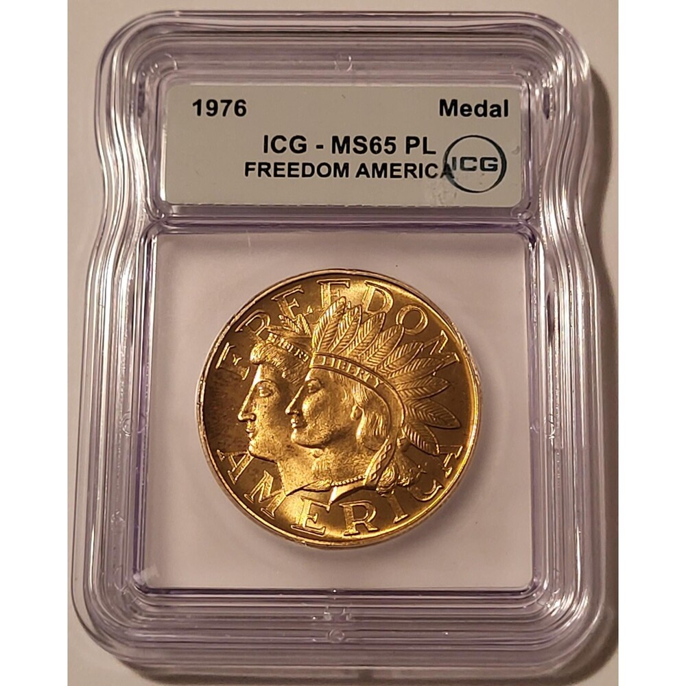 1976 Bicentennial Medal Freedom America rv Eagle MS65 PL ICG